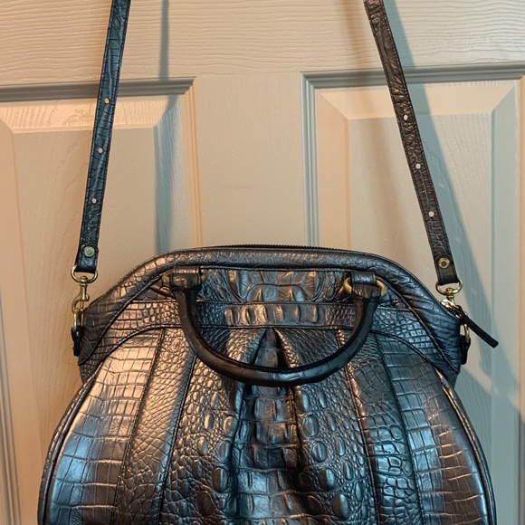 Brahmin Gray Croc Embossed Leather Satchel/Shoulder Handbag - Picture 6 of 10
